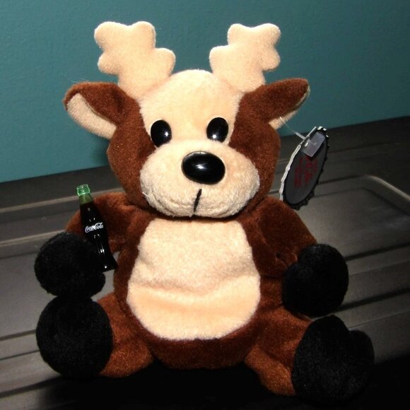 Coca Cola Collectible 1998 #0133 Reindeer w/ Coca Cola Bottle Bean Bag Plush 6" - Picture 1 of 16